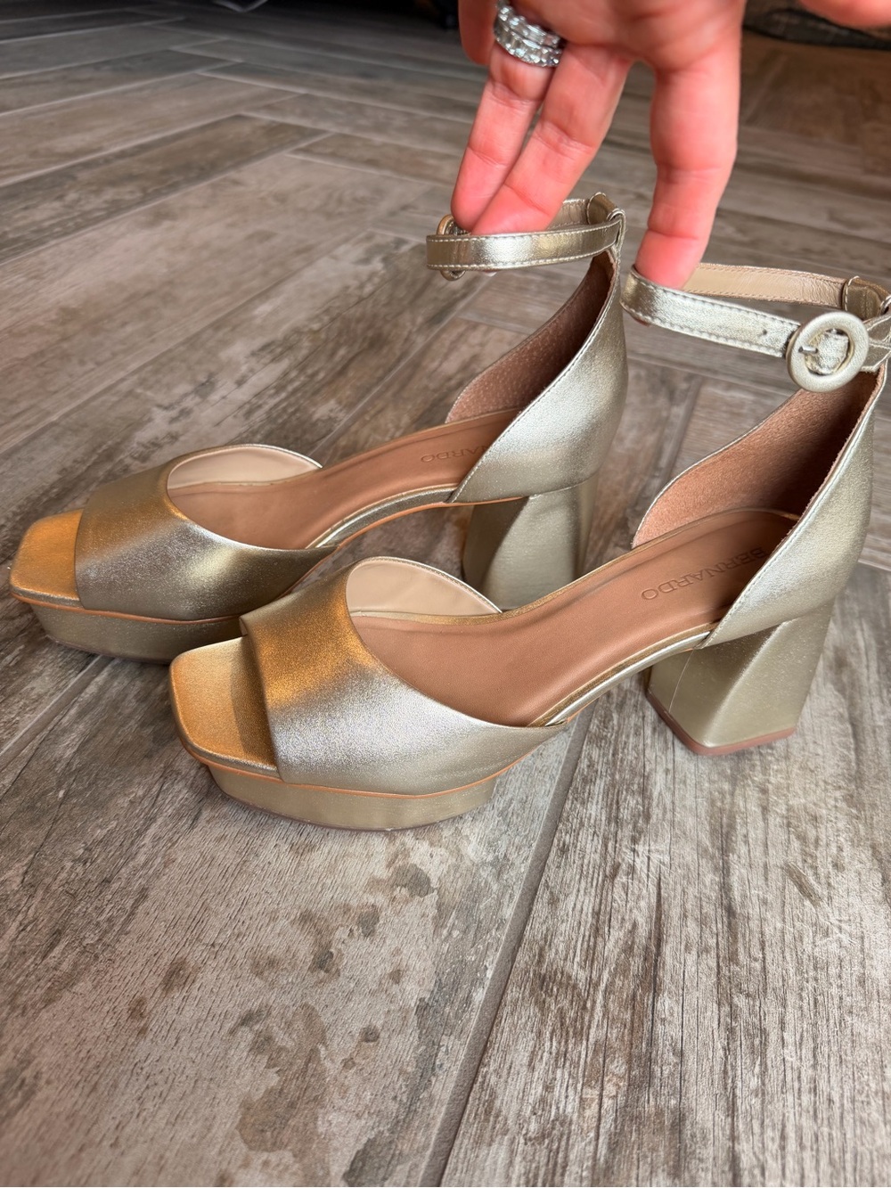Bernardo Metallic Gold Platform Block Heel Sandals